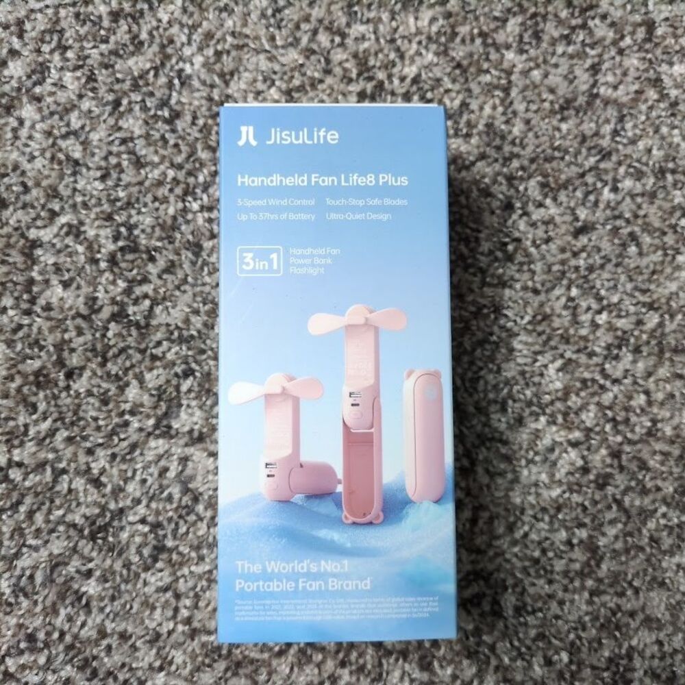 JisuLife Handheld Fan Power Bank Flashlight Life8 Plus PINK Rechargeable 3in1